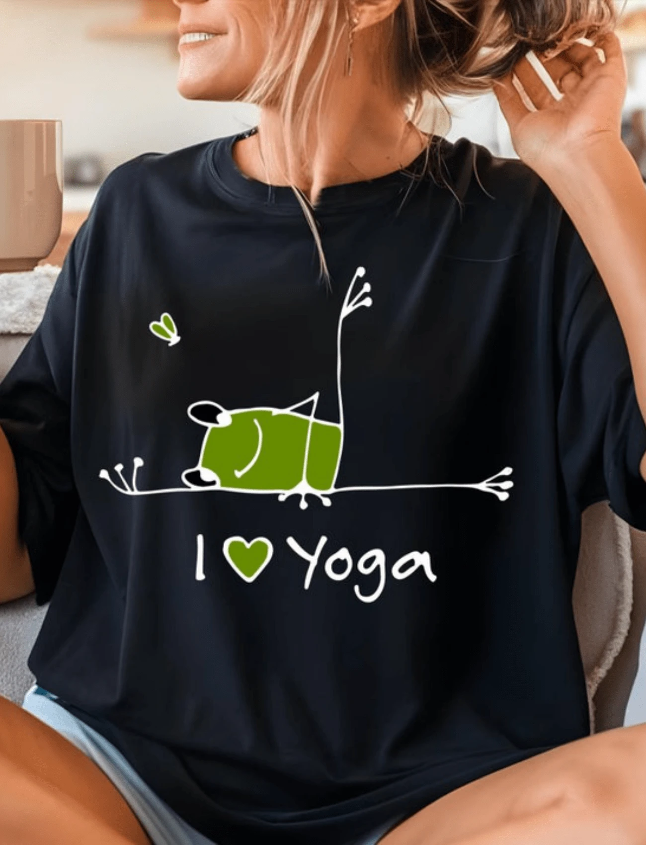 I Love Yoga Shirt, V Neck Yoga T Shirt, Exercise Shirt, Namaste Shirt, Meditation Shirt, Yoga Tee, Yoga T Shirt, Women Yoga Shirt - 黑色 - 查看 1