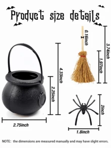 24pcs/Set Mini Plastic Cauldrons With Mini Witch Brooms, Black Witch Cauldrons With Handles, Children's Halloween Candy, St. Patrick's Day Coins Holder And Party Favors (12 Cauldrons + 12 Brooms) - Multicolor - View 8