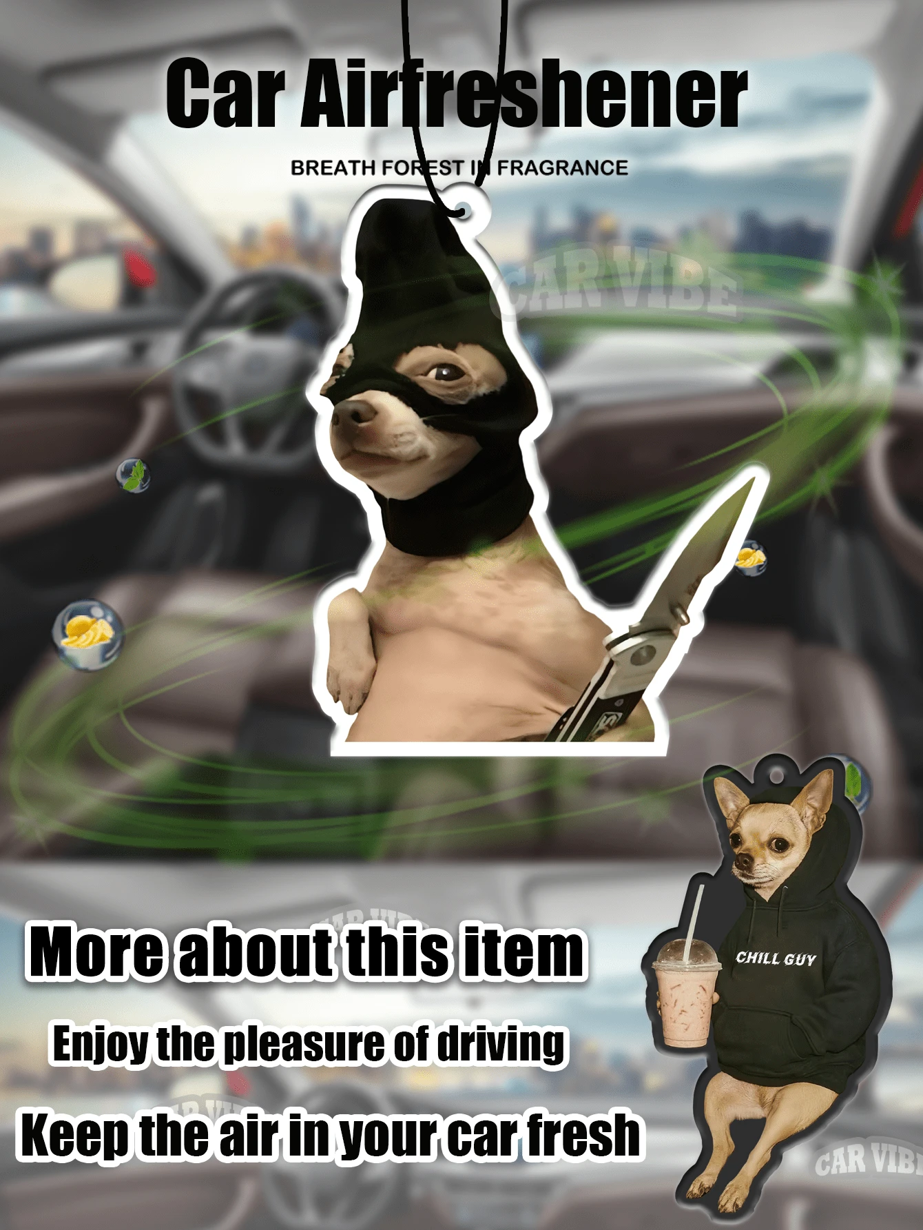 CUTE FUNNY'Gangsta DOG'pattern Design Car Air Fresheners - Hanging Rearview Mirror Scented Tablets, Cool Automotive Decor, Paper-Based Vehicle Air Freshener Combo Set With Assorted Designs, Gift For Friends