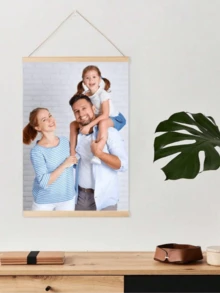 1pc Customized Photo Wooden Frame Hanging Scroll Painting, Personalized Wall Art Canvas Poster, Canvas Wall Painting, Custom Image Printing, Art Photo Printing, Home Decor For Bedroom, Living Room, Study - Multicolor - View 3