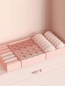 1pc Pink Gingham Fabric Underwear Storage Box, Home Drawer Divider Solution, Closet Organizer, Bra Panties Socks 3-In-1 Container, Flexible Combinable Closet Storage Box - متعدد الألوان - مشاهدة 5