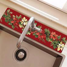 1pc/90pcs Winter, Poinsettia Flowers Printed Faucet, Water-Absorbing Drying Mat, Retro Coffee Water-Absorbing Quick-Drying Mat, Rubber-Based Toilet And Kitchen Countertop Faucet Water-Absorbing Drying Mat, Suitable For Faucets Used In Offices, Commercial Farms And Homes, Decorative Store Kitchen Decorations
