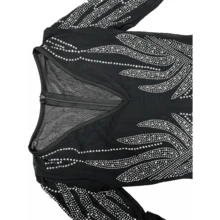 PORRCEY Rhinestone V Neck Bridesmaid Dress, Y2K Long Sleeve Zipper Back Bag Hip Long Dress For Wedding Party, Women'S Clothing