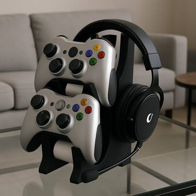 Suporte Para Dois Controles E Headset Com Design Compacto Ideal Para Mesa Gamer Ou Escritório