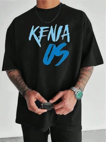 Camiseta de verano masculina moda patrón casual estampado texto KENIA 05 estilo streetwear cuello redondo manga corta 220g algodón puro pesado gruesa y cómoda - Negro - Ver 1