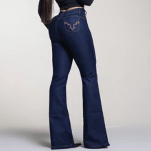 Women's Country Flare Embroidered Jeans Boiadeira With Elastane High Waist Rodeio Muladeira Reinforced Fabric Premium Flaer - 深色刺繡喇叭褲 - 查看 5