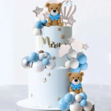 LaVenty 17 PCs Luxury Blue Bear Cake Decoration Teddy Bear Cake Decoration Birthday Cake Decoration Teddy Bear Birthday Party Supplies Teddy Bear Birthday Decoration - Multicolor - View 2