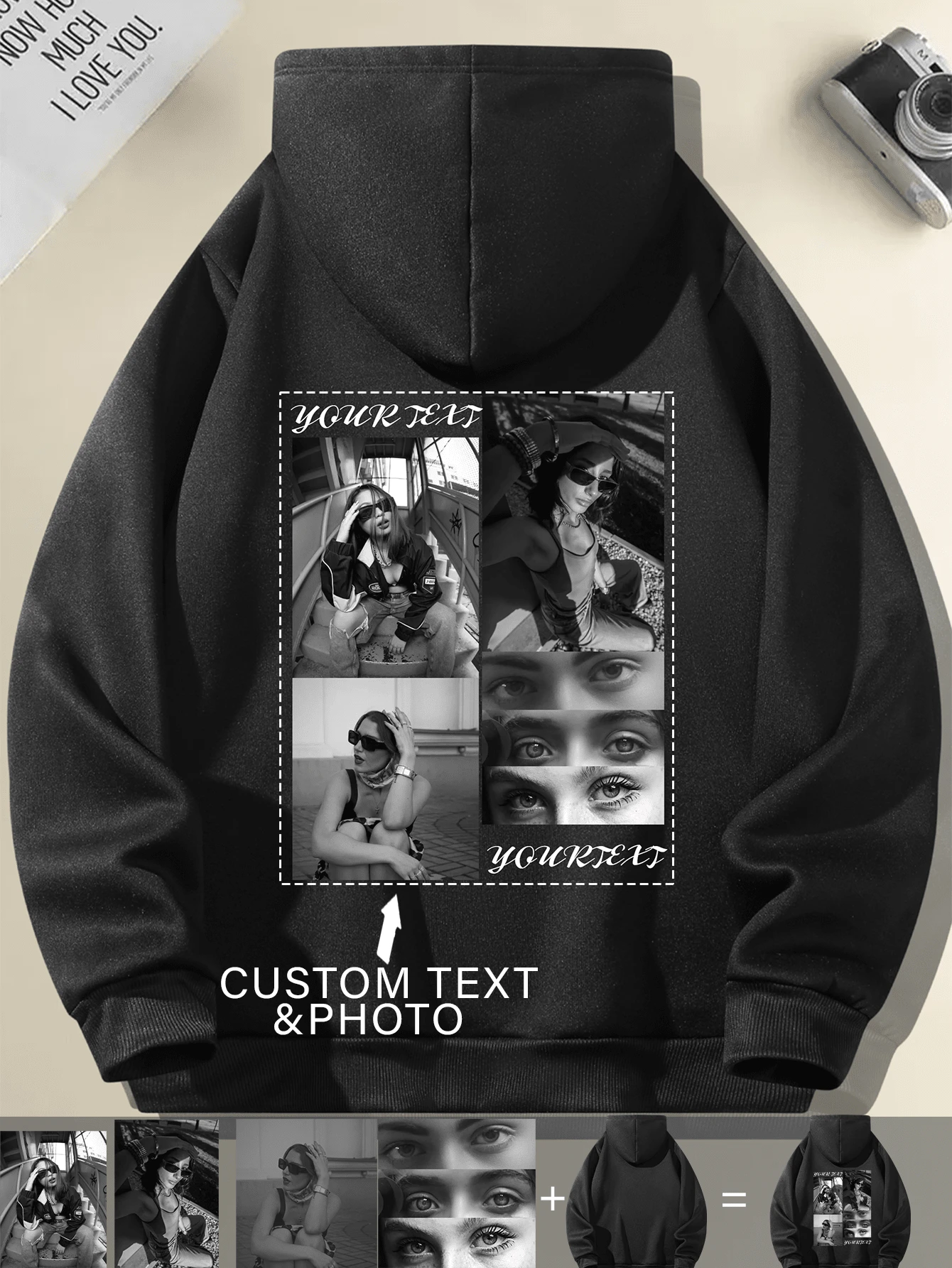 Customized Men's Personalized Autumn Winter Hoodies Sweatshirts - Add Your Own Picture (Selfie/Family Photo/Pet Photo/Friend Photo/Party/Team/ Boyfriend/Girlfriend/Pet/Couple Matching/ Workwear) And Favorite Text /Blessing/Interesting Content To Design Your Personalized Printed T-Shirt For Anniversary Gifts, Customized Girlfriend's Ornamental
