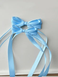 1/2pcs Set Girls' Minimalist Sexy Satin Long Ribbon Bow Hair Clips, Sweet Ballet Style Twin Ponytail Hair Pins, Suitable For Daily, Party And Outfit Atmosphere Hair Accessories - Multicolor - View 4