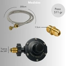 Kit Instalación Gas LP con Manguera de Acero Inoxidable de 2 Metros Regulador de Presión y Conectores de Latón Alta Resistencia Ideal Uso Doméstico y Comercial