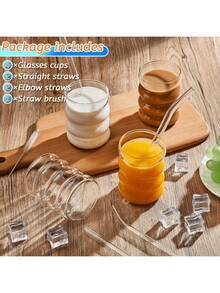 4pcs Glass Cup Set, 16oz Glass Water Bottle, Glass Cup, Wave Bubble Cup, Wave Pattern Glass Drinkware, Beer Cup, Iced Coffee Cup, Suitable For Juice, Coffee, Lemonade, Tea, Great For Birthday, Christmas, Valentine's Day Gifts - Clear - View 8