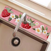 1pc/90pcs Strawberry And Floral Patterns Printed Faucet, Water-Absorbing Drying Mat, Retro Coffee Water-Absorbing Quick-Drying Mat, Rubber-Based Toilet And Kitchen Countertop Faucet Water-Absorbing Drying Mat, Suitable For Faucets Used In Offices, Commercial Farms And Homes, Decorative Store Kitchen Decorations - ZLTD-261 - View 9