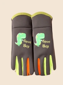 1双加厚羊毛恐龙图案保暖冬季必备儿童手套 - 彩色 - 查看 12