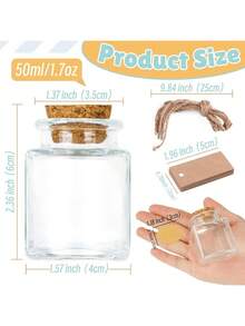 1/2/4/6/8/10 Stücke Mini Quadratische Glasflasche mit Kork - 50ml DIY Kunst Handwerk Aufbewahrungsbehälter, transparente Glasflasche als Gewürzflasche mit Kork, kleine Glasflasche mit Kork für Hochzeitsdekoration, kleine Glas-Kork-Gläser als Partygeschenke, Hochzeitspartygeschenke, Wunschflaschen, dekorative DIY Kunstflaschen, Handwerksflaschen und Küchen-Gewürzflaschen.
