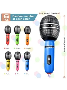6pcs Inflatable Microphone, 9.4 Inch Inflatable Plastic Fake Microphone Prop Toy, Suitable For Musical, Concert, Karaoke, 80s 90s Party, Cosplay, Stage Decoration - Multicolor - View 2