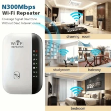 300 Mbps WiFi-signalförstärkare - Trådlös signalförstärkare med lång räckvidd, kompatibel med 802.11N, enkel installation via WPS-knapp, inomhus-/utomhusbruk, svartvit design, WiFi-förlängare - EU C typkontakt (220-240V) - Visa 5