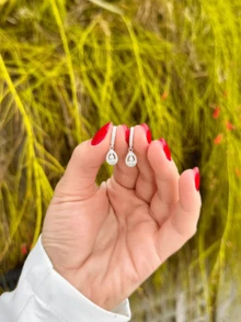 Luxury Crystal Drop Studded Hoop In 925 Sterling Silver - Bạc - Xem 2