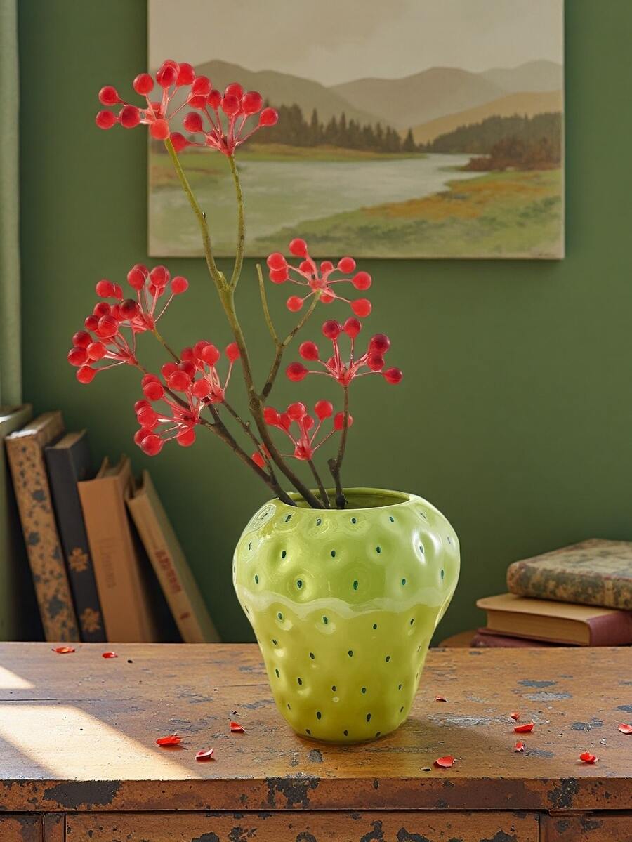 1 pieza Jarrón con forma de fresa, jarrón decorativo de resina roja y linda, adecuado para decoración del hogar, decoración de mesa