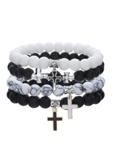 6pcs/4pcs/2pcs/1pc Vintage Fashion Stone Bead & Cross Pendant Beaded Bracelet Set, Casual Daily Wear, Gift For Boyfriend, Couple, Father, Son - Multicolor - View 17