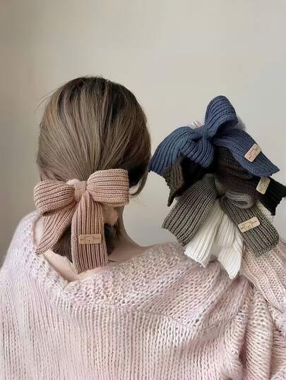 1pc Autumn/Winter Knitted Bow Scrunchie, Cute Fluffy Hair Tie Hair Accessory, Home Beauty Women Accessory Gifts ,Head Piece Ponytail Head Accessories