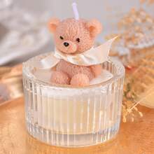 1 قطعة، شمعة دب تيدي، شمعة عطرية في كوب زجاجي بشكل دب تيدي، شمعة عيد ميلاد، شمعة ديكور منزلي، زينة منزلية، شمعة زفاف، هدية تذكارية، هدية عيد ميلاد