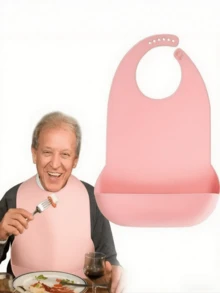 1Pc, Kitchen Adult Bibs For Men, Women, Silicone Food Bib, Elderly Silicone Adjustable Bib, Washable Adult Bibs With Crumb Catche, Eating Large Adult Feeding Bib, Waterproof Three-Dimensional Dirty Food Bib, Saliva Pocket Free Wash, Accessories,Bag,Organizer,Storage