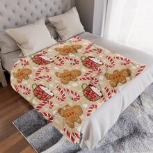 可爱冬季姜饼盖毯柔软温暖糖果手杖轻质法兰绒毛绒毛毯沙发床客厅旅行办公室圣诞节礼物 - 彩色 - 查看 8