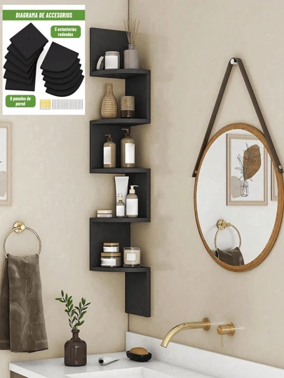 [5 Niveles]Estante de Pared en Media Luna - Organizador Colgante para Esquina Creativo (Estantería Moderna)