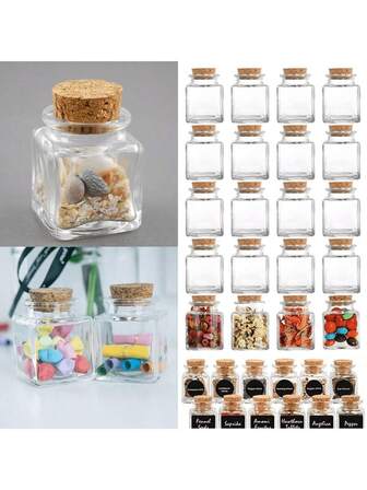 1/2/4/6/8/10pcs Mini Square Glass Bottle With Cork -50ml DIY Art Crafts Storage Container, Transparent Glass Bottle Of Spice Bottle With Cork, Small Glass Bottle With Cork For Wedding Decoration, Small Glass Cork Jar For Party Gifts, Wedding Party Gifts, Wish Bottles, Decorative DIY Art Bottles, Craft Bottles And Kitchen Spice Bottles.