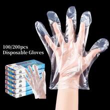 Caja/Bolsa de 100/200 piezas de guantes desechables transparentes de plástico sin látex para preparación de alimentos, , cocina, limpieza y barbacoa