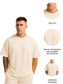 Men's Oversized Textured Casual Basic Plain Premium T-Shirt - Của-Trắng - Xem 1