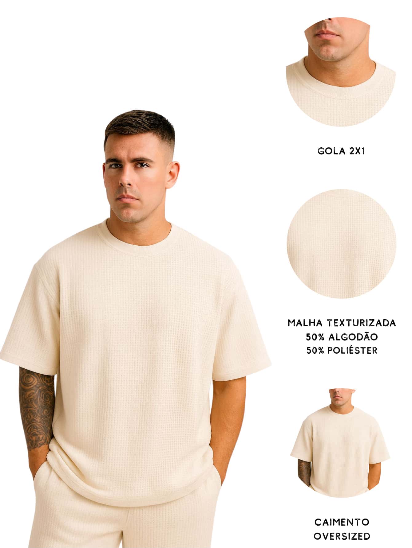 Men's Oversized Textured Casual Basic Plain Premium T-Shirt - Của-Trắng - Xem 1