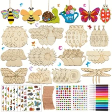 288-Piece Wooden Crafts Set, Insect And Animal Theme One Includes 36 Wood Boards, 202 Gems, 12 Watercolor Pens And 2 Stickers, DI Crafts Set For Kids, Wooden Crafts Supplies Set For All Seasons