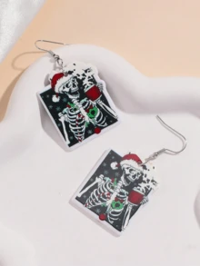 1 Pair Christmas Santa Hat & Halloween Skull Wine Glass Acrylic Earrings, Suitable For Halloween, Christmas, Gift For Friends