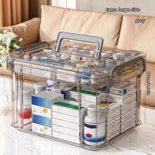1pc Dual Layer Transparent PVC Pill Box - Convenient Medication Storage Box, Suitable For Home & Travel, No Power Needed, Lightweight & Portable, Matte Surface, Can Be Placed On Tabletop, Independent Design, Capacity Less Than 3.2 Cubic Feet, Max Height 27 Inches, Waterproof, Flip-Top Closure, Multi-Purpose Storage Box
