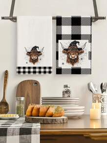 2 pièces/4 pièces/12 pièces Serviettes de cuisine motif yak d'Halloween, serviettes de bain motif yak d'Halloween, serviettes de fête d'Halloween en extérieur, décoration d'Halloween pour la maison, décoration de cuisine d'Halloween, style moderne, séchage rapide, matériau microfibre super doux, rectangulaire, 40 cm * 60 cm, motif imprimé numériquement, convient pour la décoration de fête en extérieur, cadeaux de vacances d'Halloween