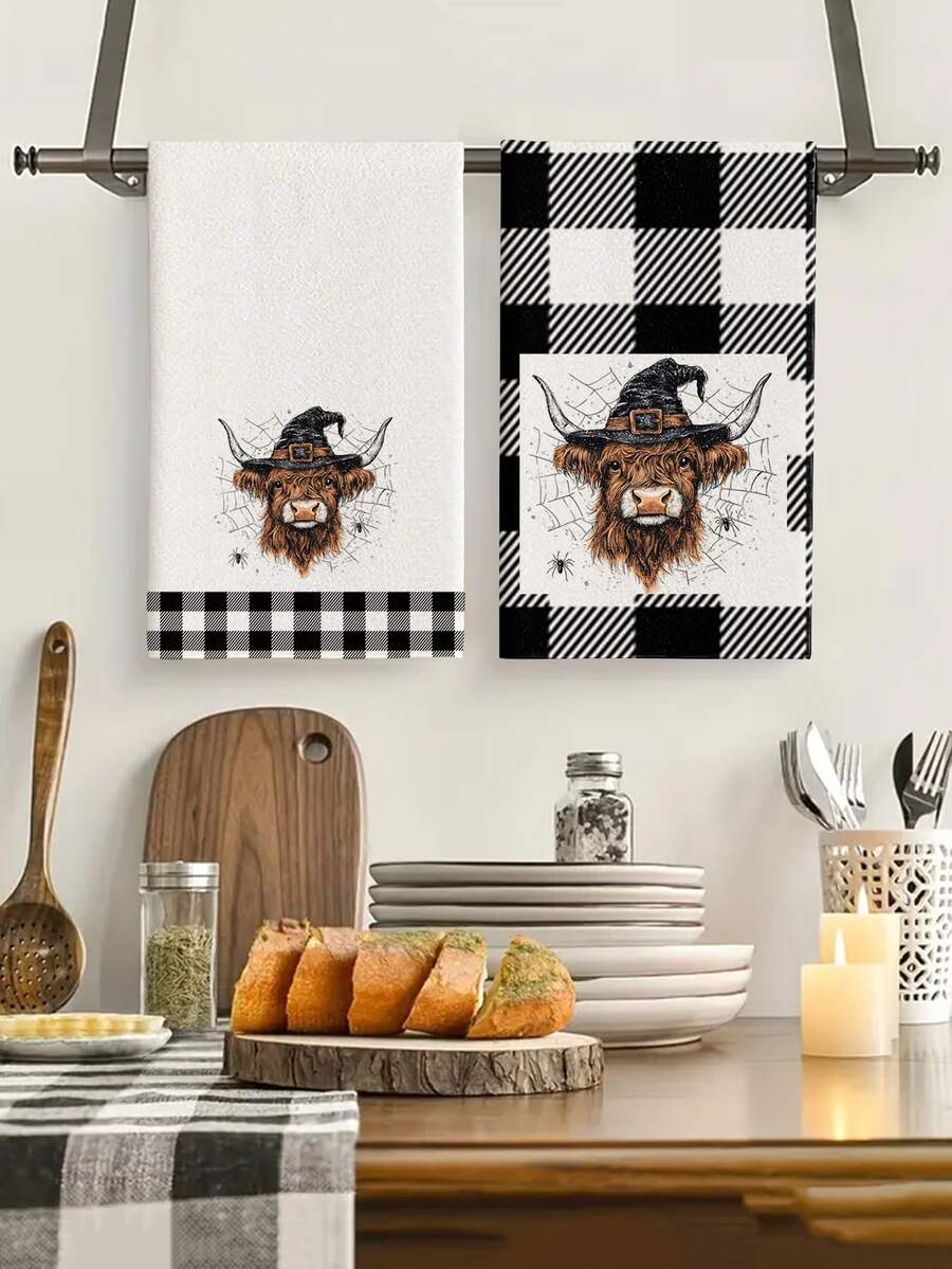 2 pièces/4 pièces/12 pièces Serviettes de cuisine motif yak d'Halloween, serviettes de bain motif yak d'Halloween, serviettes de fête d'Halloween en extérieur, décoration d'Halloween pour la maison, décoration de cuisine d'Halloween, style moderne, séchage rapide, matériau microfibre super doux, rectangulaire, 40 cm * 60 cm, motif imprimé numériquement, convient pour la décoration de fête en extérieur, cadeaux de vacances d'Halloween
