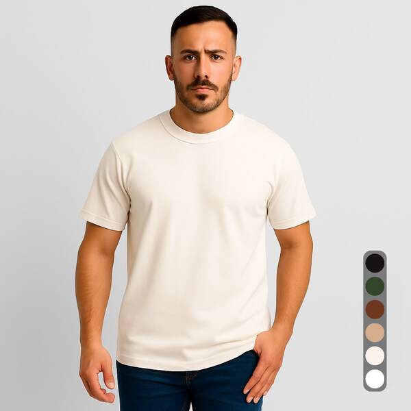 Camiseta Básica Masculina em Algodão Slim Fit Casual Reta Blusa Lisa Manga Curta