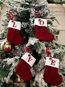 1pc Knit Monogram Stockings, Stockings Small Xmas English Letters Hanging Stockings Socks Double Sided Fireplace Hanging Stockings For Party Decoration New Year Party Gift Favors Supplies,Personalized Initial Stocking, Family Holiday Xmas Party Decor Birthday,Christmas Decor - Multicolor - View 2
