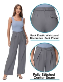 Women's Petite/Regular/Tall 3 Lengths Wide Leg High Waisted Flowy Dress Pants Workout Casual Trousers  Elegant  Slacks - Màu Xám nhạt - Xem 3