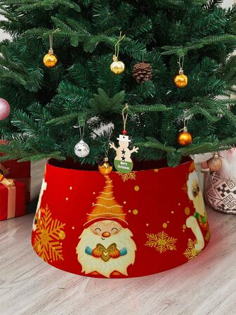 1 st/190 st, storlek 40 cm x 22 cm, röd julgranskjol, tryckt med tecknade älvor och snöflingmönster, lämplig för julgransdekoration, restaurangdekoration, julgransuppsättning i vardagsrum, skapande av julstämning i hemmet, julfestscener, tecknade element, varm dekoration för att skapa en nyckfull julstämning