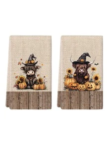 4 件/12 件万圣节牦牛图案厨房毛巾、万圣节牦牛图案浴室毛巾、万圣节户外派对毛巾、万圣节家居装饰、万圣节厨房装饰、现代风格、快干、超柔软超细纤维材质、矩形、15.75 英寸 * 23.62 英寸/40 * 60 厘米数码印花图案、适用于户外派对装饰、万圣节节日礼物 - 彩色 - 查看 2