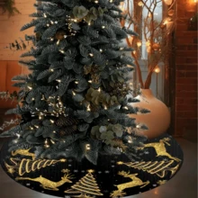 1pc/260pcs Christmas Tree Skirt With Gold Glitter Deer, Black Color With Holiday Snowflake & Tree Pattern, Christmas Atmosphere Tree Skirt, Carpet For Christmas Family Gathering Party Decoration, Fits Christmas Scene Decoration, Holiday Atmosphere Decor, Living Room Christmas Tree Arrangement, Holiday Party Scene, Home Christmas Decoration, Creates Sweet Christmas Vibe - Festive Snowflakes and Trees Pattern - View 3