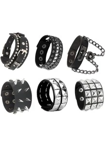 Brățări cu țepi, punk, din piele, cu nituri, brățară tip manșetă pentru bărbați și femei, set de brățări punk rock, brățară tip manșetă din piele cu țepi, anii '80, brățară emo, accesorii punk reglabile, brățară tip manșetă din piele cu țepi, pentru purtare zilnică și cadouri, bal, Halloween