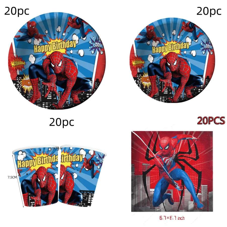 80pcs Marvel Spiderman Themed Tableware - Vibrant Superhero Design, Suitable For Easter, Mother's Day, Father's Day Parties, All Season Kitchen & Dining Decor, Cartoon Pattern, Holiday Shoppers, Theme Party Decorations