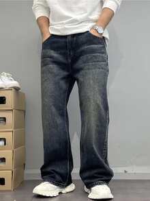 Quần jean denim bạc màu, rách nhẹ, dáng suông, đa năng dành cho nam thiếu niên, phù hợp cho mọi mùa. - Rửa tối - Xem 1