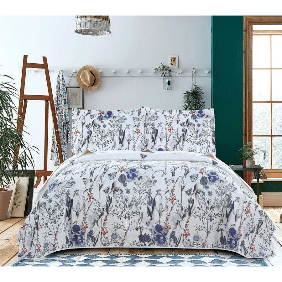 Twin/Full/Queen/King Quilt Set, 3 Piece Floral Bedding Set Microfiber Bedspread Coverlets For Beds - 蝴蝶花 - 查看 1