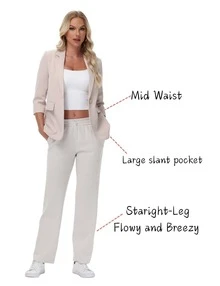 Women's Petite/Regular/Tall 3 Lengths Soft Rayon Sweatpants Breathable Pants With Adjustable Shockcord  Casual With Available Inseam - Màu be - Xem 5