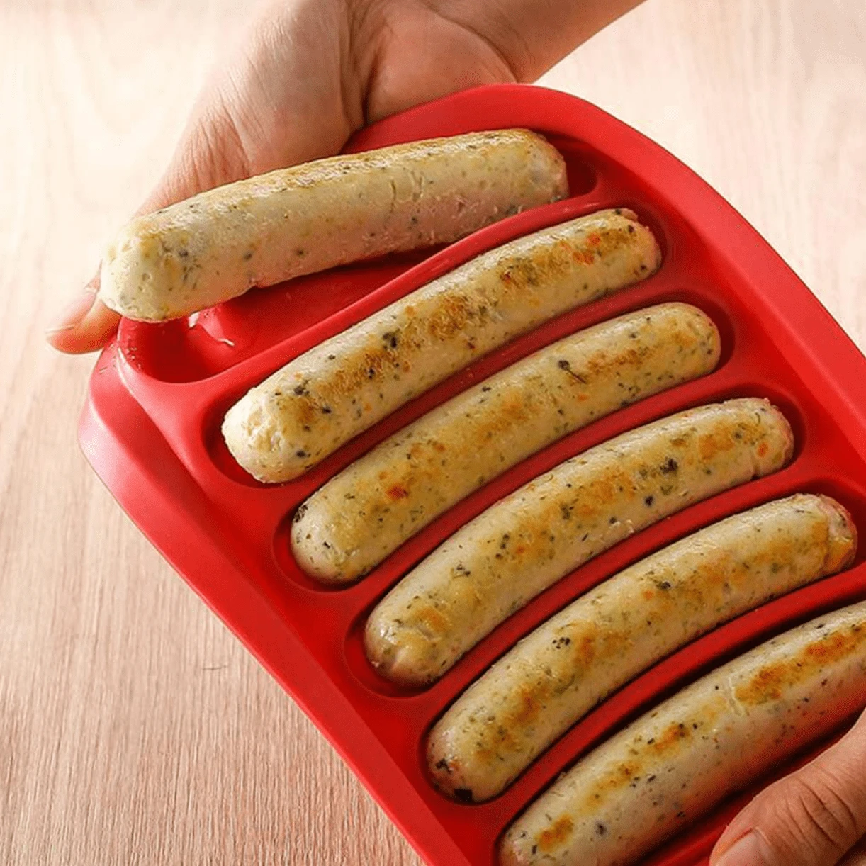 1 pieza Molde para hacer salchichas, molde de silicona con 6 cavidades para hacer jamón y perros calientes caseros, herramienta de cocina y del hogar para hornear salchichas y pasteles