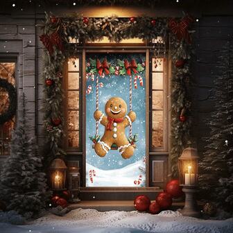 1pc,2D Flat Charming Gingerbread Man Swing Door Curtain - Festive Christmas & New Year Decoration, Christmas Decoration, Christmas Best Choice